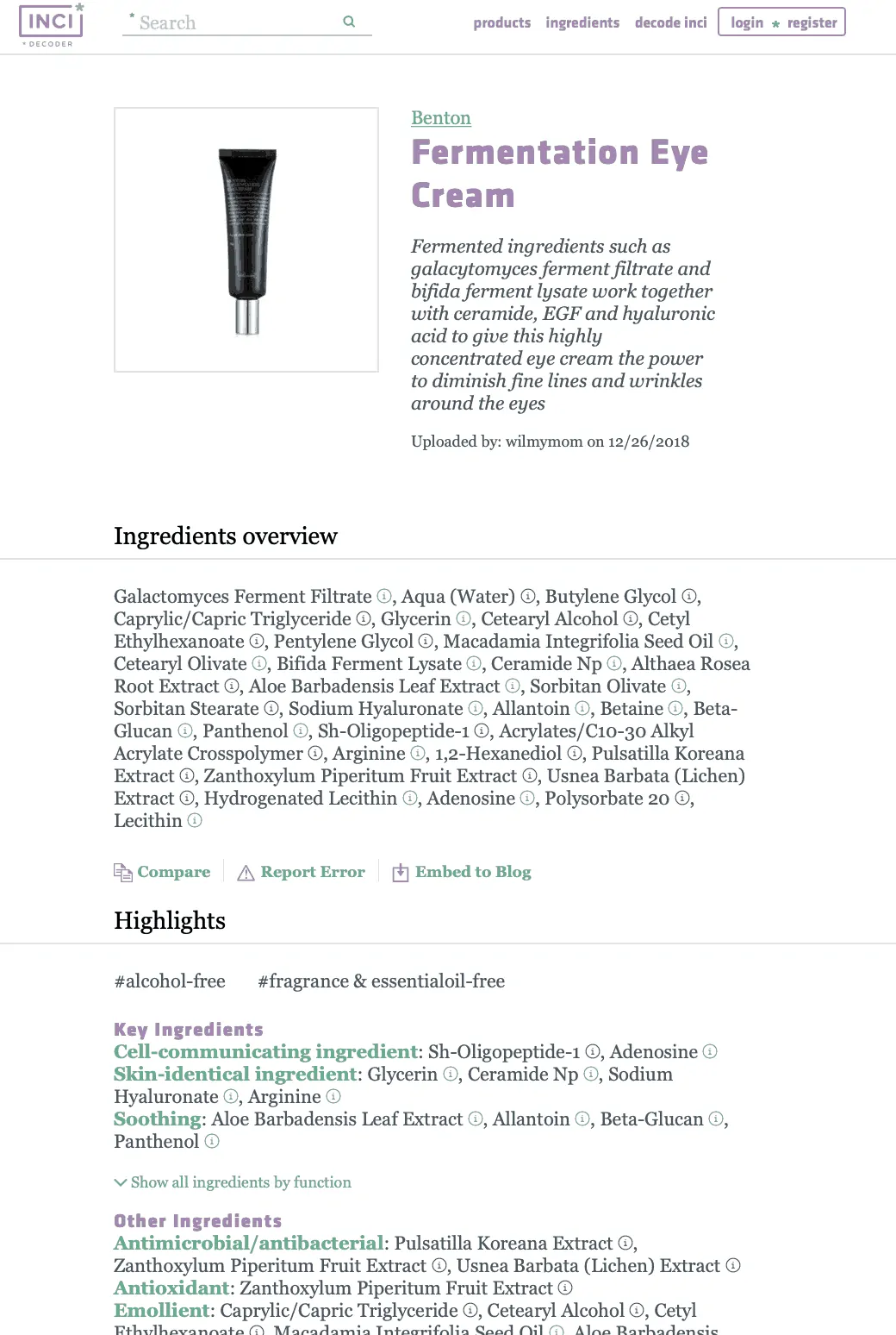 INCI Decoder Produktseite